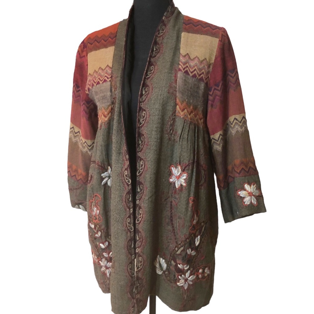 Soft Surroundings Izmir Wool Patchwork Floral embroidered Cardigan Jacke… - Picture 1 of 12